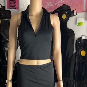 SHEIN Black Fitted Polo Collar Crop Tank Top